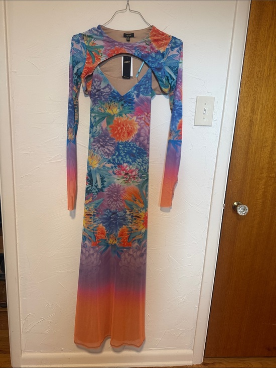 AFRM Dresses & Skirts - AFRM Long Floral Ombre Cutout Maxi Dress in Blue, Purple, Orange and Pink